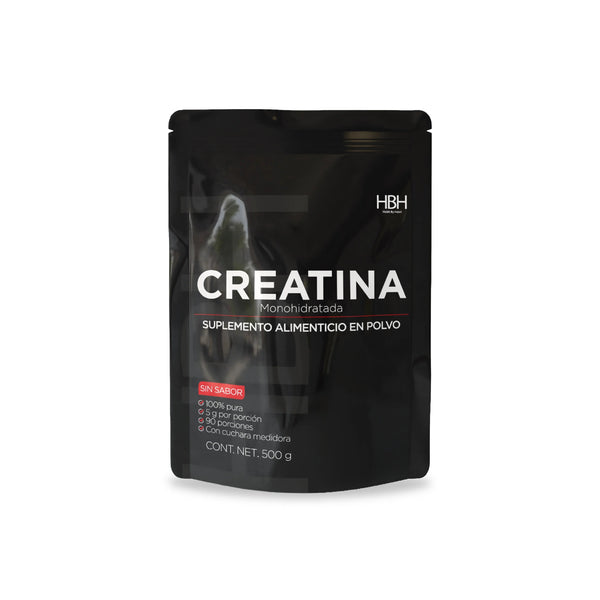 HBH Suplementos Creatina Monohidratada de Alta Pureza con 5 g por porción, Apoyo a la Función Física y Disponibilidad Energética, Sin Sabor, 500 g, 100 porciones - HBH