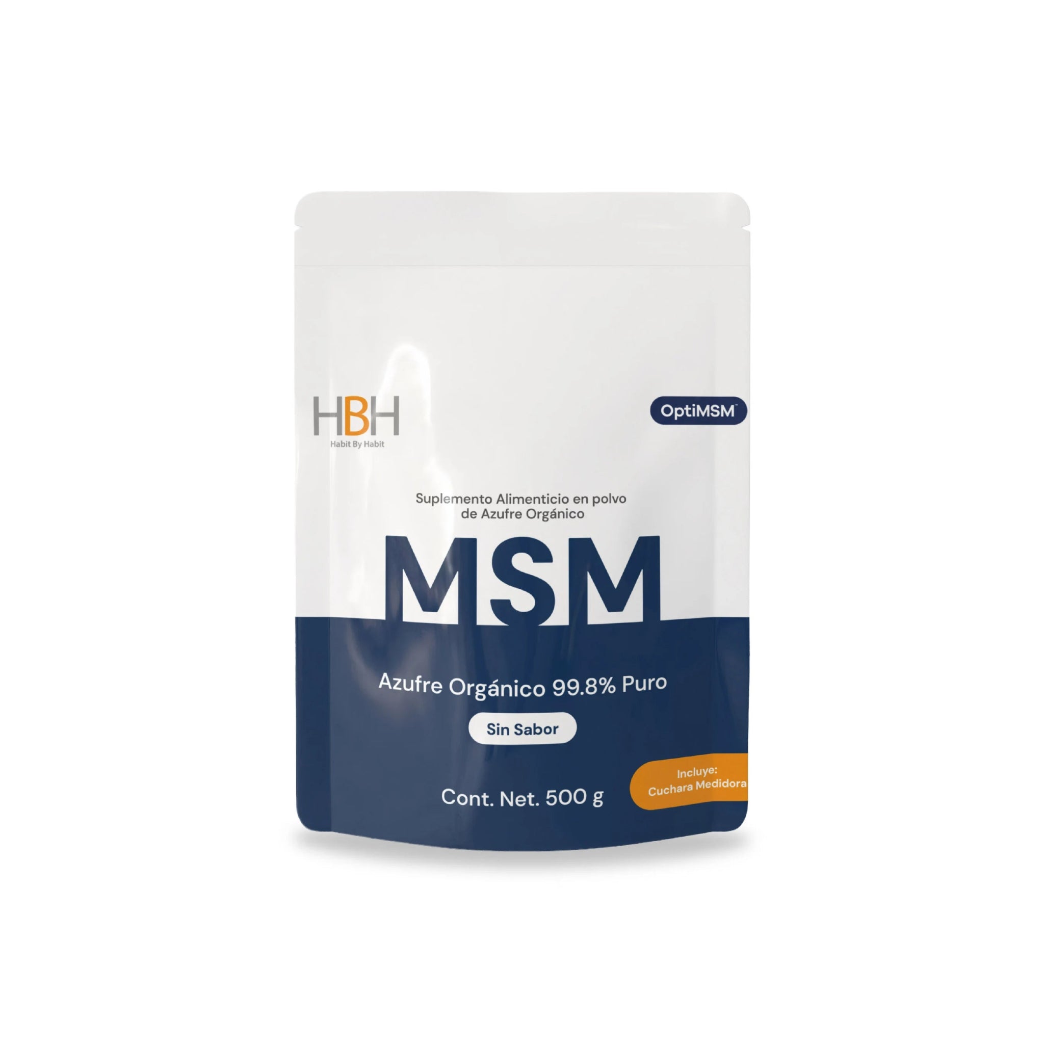 HBH Suplementos OptiMSM® MSM de Alta Pureza, Apoyo a Tejidos Conectivos y Bienestar General, Sin Sabor, 500 g, 166 porciones - HBH